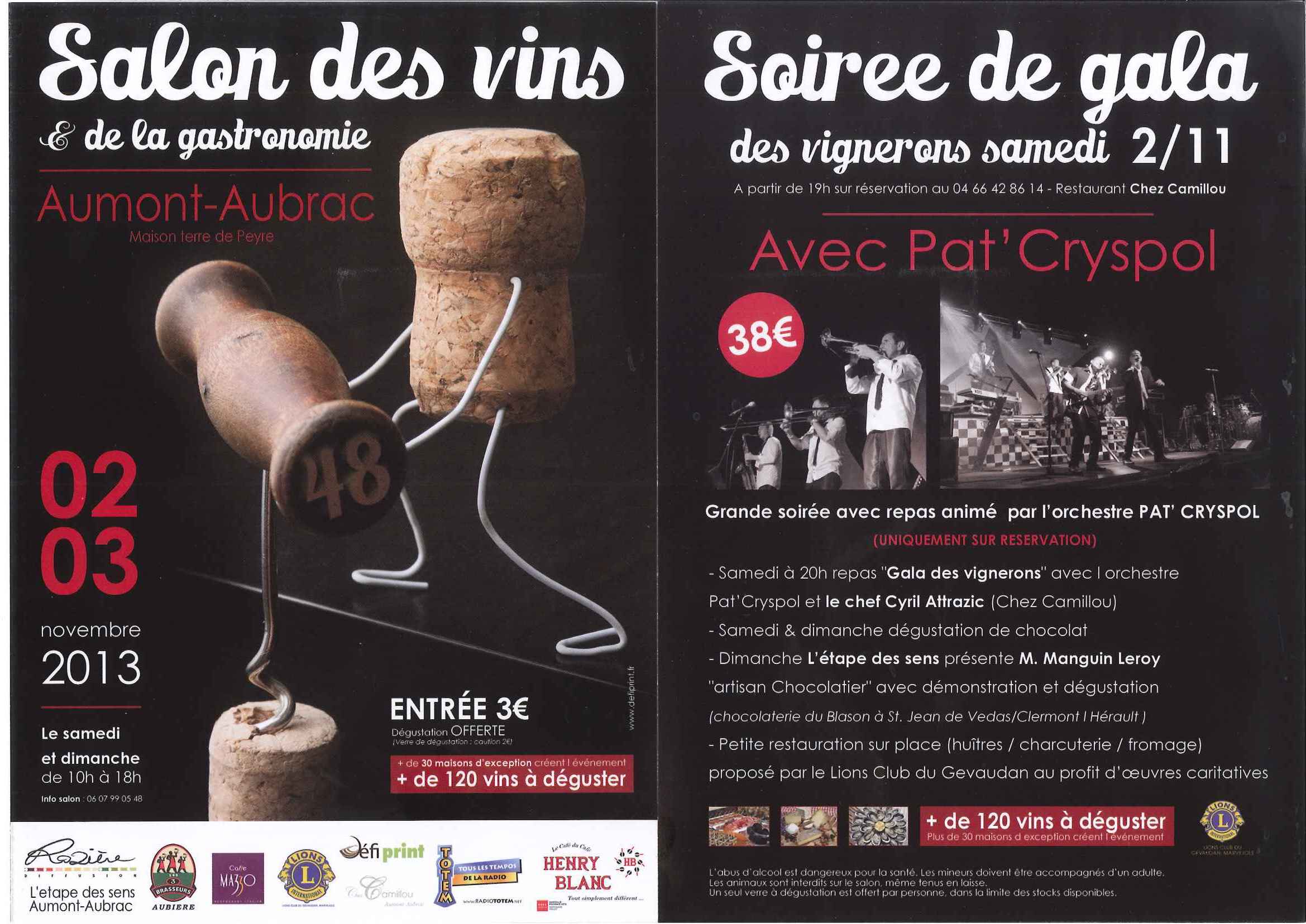 Salon des vins 2 et 3 novembre 2013 à la Maison de la TERRE de PEYRE, à Aumont-Aubrac en Lozère